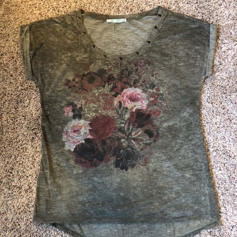 Floral Maurices top with Beaded Neckline